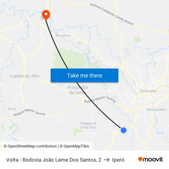 Volta - Rodovia João Leme Dos Santos, 2 to Iperó map