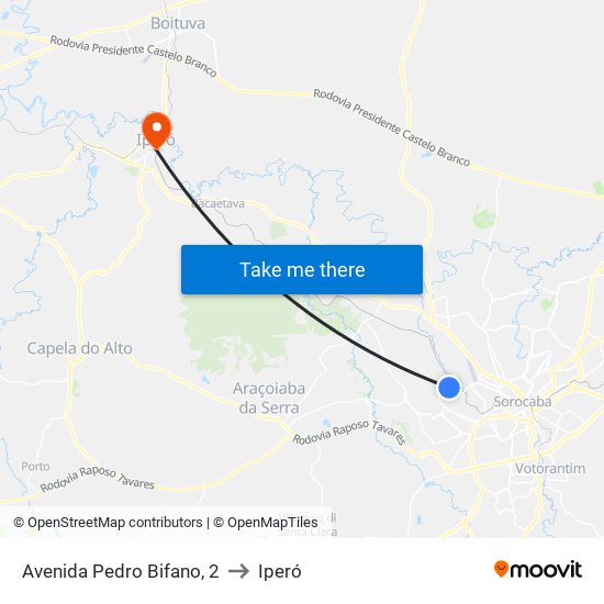 Avenida Pedro Bifano, 2 to Iperó map