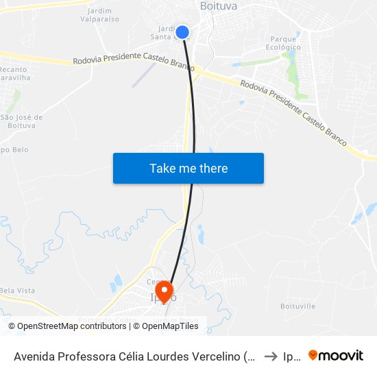 Avenida Professora Célia Lourdes Vercelino (Praça Pedro Pinesi) to Iperó map
