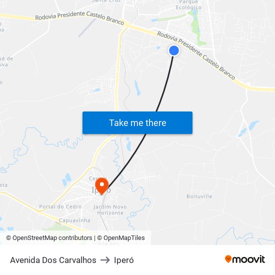 Avenida Dos Carvalhos to Iperó map
