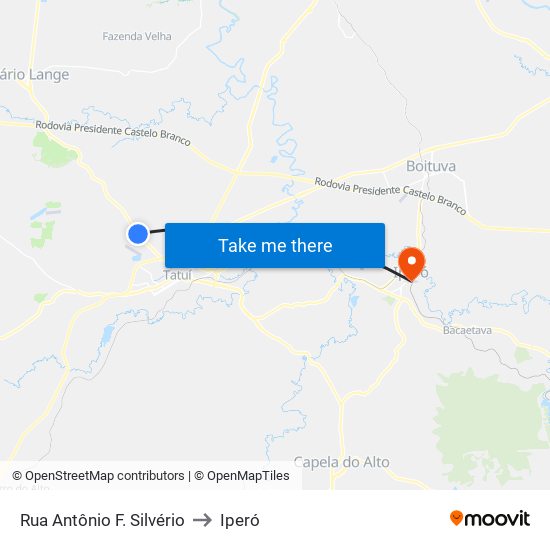 Rua Antônio F. Silvério to Iperó map