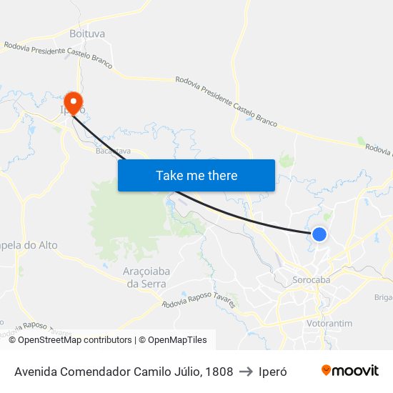 Avenida Comendador Camilo Júlio, 1808 to Iperó map