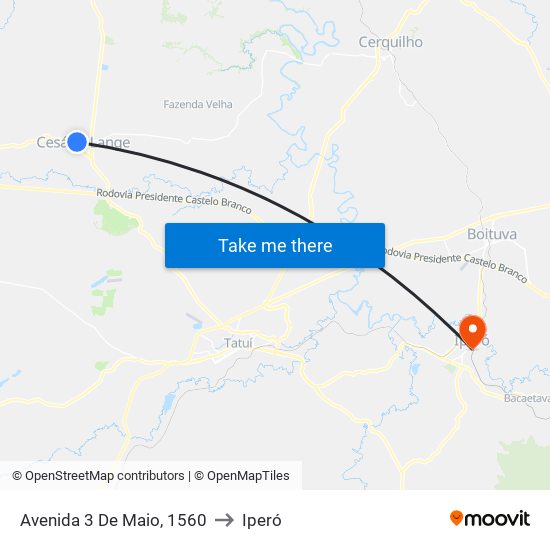 Avenida 3 De Maio, 1560 to Iperó map