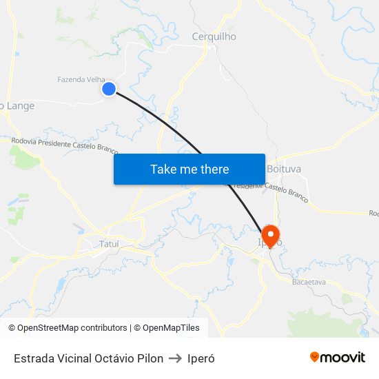 Estrada Vicinal Octávio Pilon to Iperó map