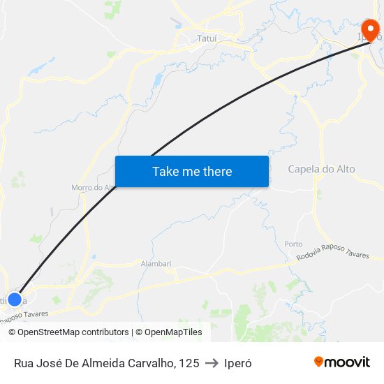 Rua José De Almeida Carvalho, 125 to Iperó map
