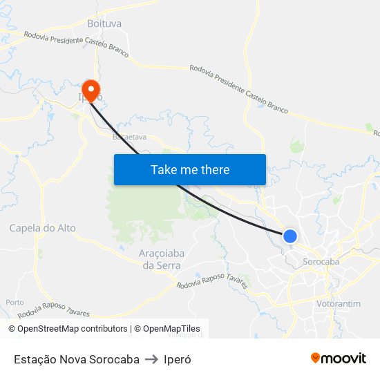 Estação Nova Sorocaba to Iperó map