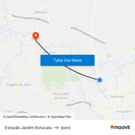 Estação Jardim Botucatu to Iperó map