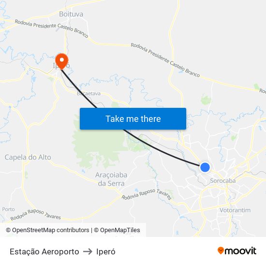 Estação Aeroporto to Iperó map