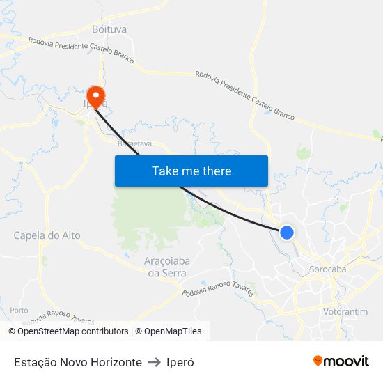 Estação Novo Horizonte to Iperó map