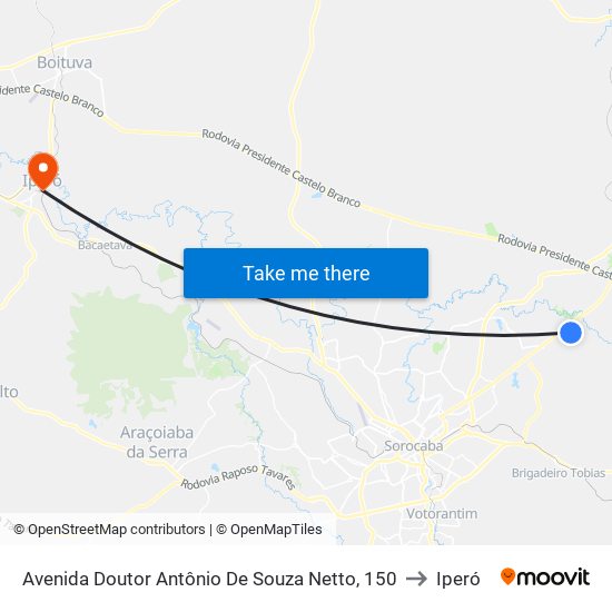 Avenida Doutor Antônio De Souza Netto, 150 to Iperó map