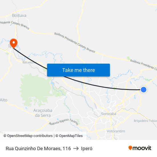 Rua Quinzinho De Moraes, 116 to Iperó map