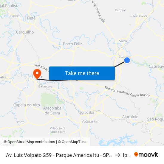Av. Luiz Volpato 259 - Parque America Itu - SP 13304-370 Brasil to Iperó map