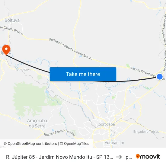 R. Júpiter 85 - Jardim Novo Mundo Itu - SP 13308-420 Brasil to Iperó map