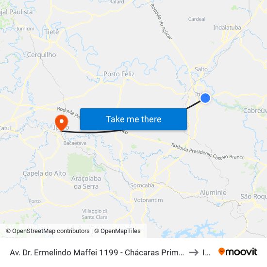Av. Dr. Ermelindo Maffei 1199 - Chácaras Primavera Itu - SP 13302-231 Brasil to Iperó map
