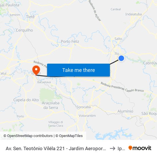 Av. Sen. Teotônio Viléla 221 - Jardim Aeroporto I Itu - SP Brasil to Iperó map