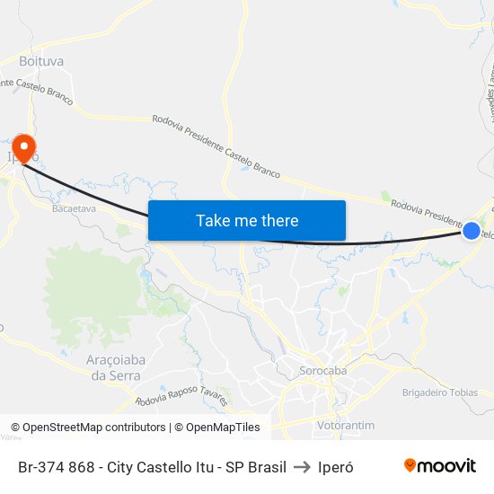 Br-374 868 - City Castello Itu - SP Brasil to Iperó map