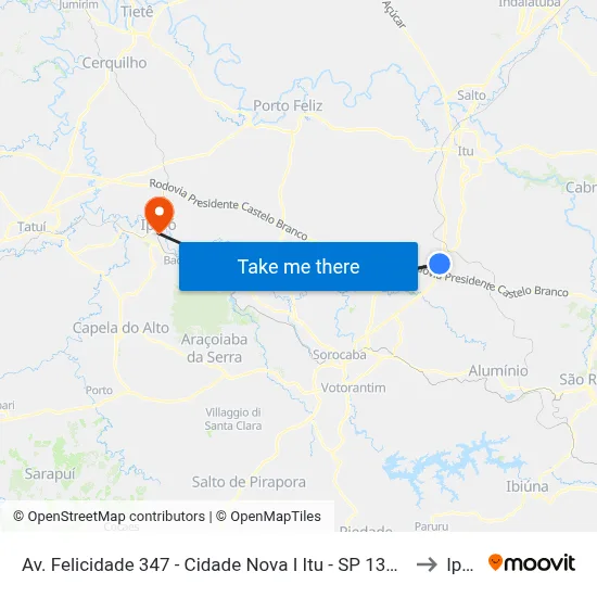 Av. Felicidade 347 - Cidade Nova I Itu - SP 13308-050 Brasil to Iperó map