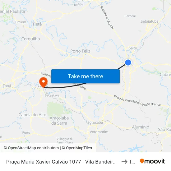 Praça Maria Xavier Galvão 1077 - Vila Bandeirantes Itu - SP 13313-209 Brasil to Iperó map
