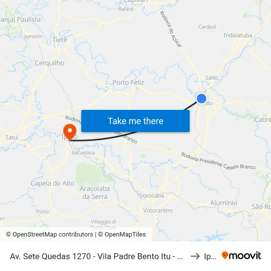 Av. Sete Quedas 1270 - Vila Padre Bento Itu - SP 13313-006 Brasil to Iperó map