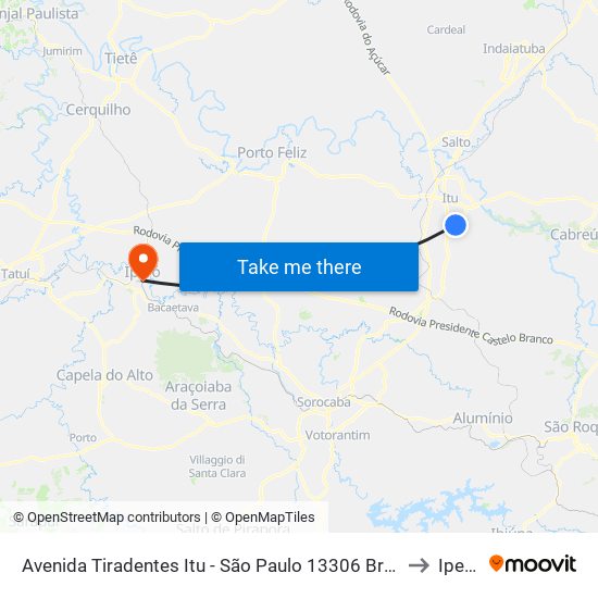Avenida Tiradentes Itu - São Paulo 13306 Brasil to Iperó map
