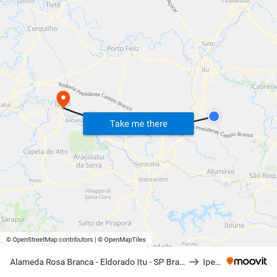 Alameda Rosa Branca - Eldorado Itu - SP Brasil to Iperó map