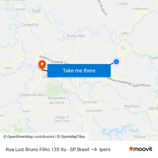 Rua Luiz Bruno Filho 135 Itu - SP Brasil to Iperó map