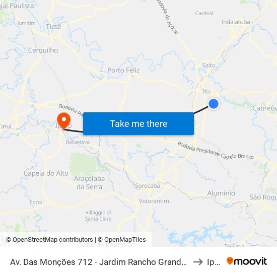 Av. Das Monções 712 - Jardim Rancho Grande Itu - SP Brasil to Iperó map