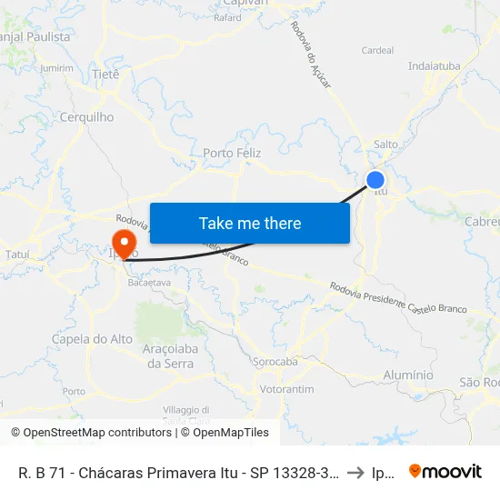 R. B 71 - Chácaras Primavera Itu - SP 13328-300 Brasil to Iperó map