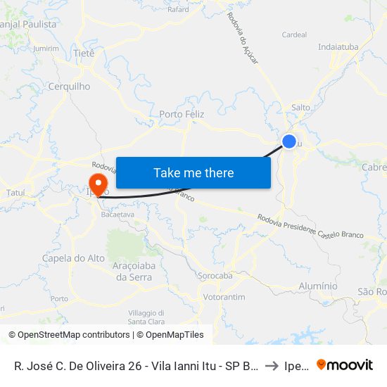 R. José C. De Oliveira 26 - Vila Ianni Itu - SP Brasil to Iperó map