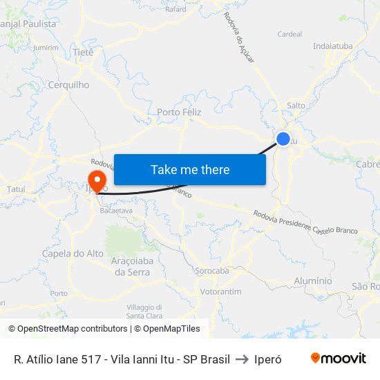 R. Atílio Iane 517 - Vila Ianni Itu - SP Brasil to Iperó map