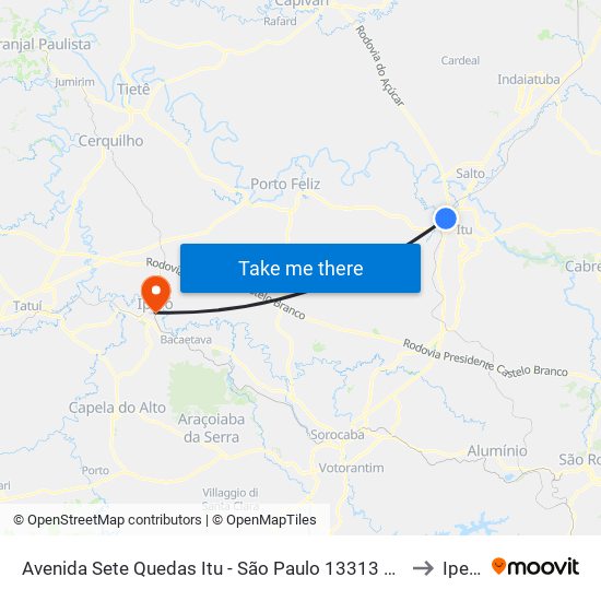 Avenida Sete Quedas Itu - São Paulo 13313 Brasil to Iperó map