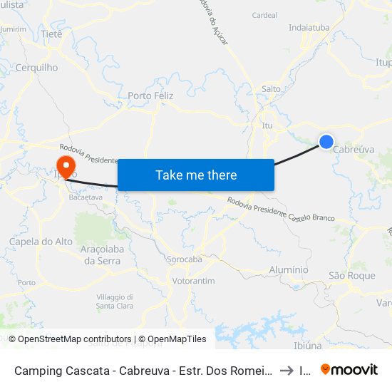 Camping Cascata - Cabreuva - Estr. Dos Romeiros 6165 Cabreúva - SP 13315-000 Brasil to Iperó map