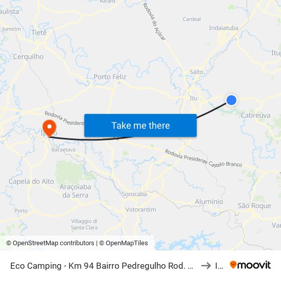 Eco Camping - Km 94 Bairro Pedregulho Rod. Dom Gabriel Paulino Bueno Couto Itu - SP Brasil to Iperó map