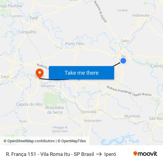 R. França 151 - Vila Roma Itu - SP Brasil to Iperó map