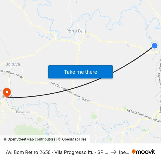 Av. Bom Retiro 2650 - Vila Progresso Itu - SP Brasil to Iperó map