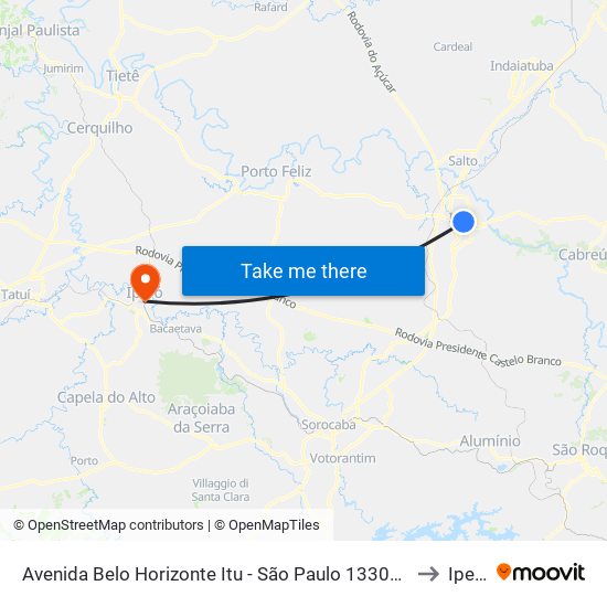Avenida Belo Horizonte Itu - São Paulo 13303 Brasil to Iperó map