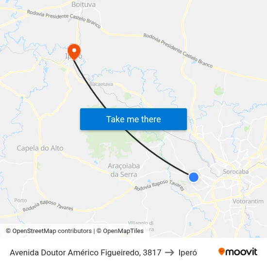 Avenida Doutor Américo Figueiredo, 3817 to Iperó map