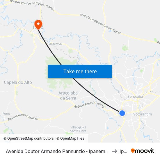 Avenida Doutor Armando Pannunzio - Ipanema Areia E Pedra to Iperó map