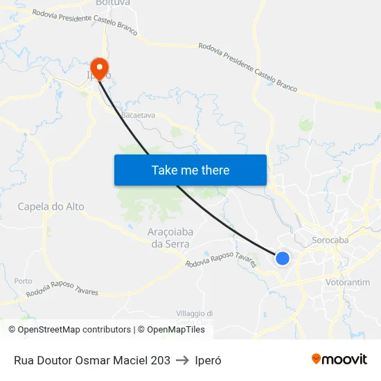 Rua Doutor Osmar Maciel 203 to Iperó map
