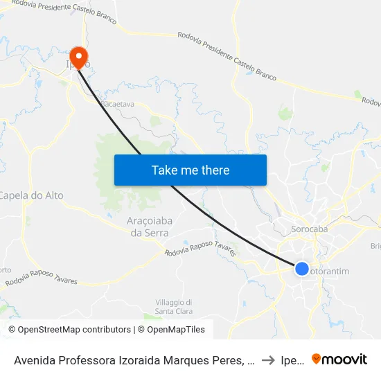 Avenida Professora Izoraida Marques Peres, 216 to Iperó map