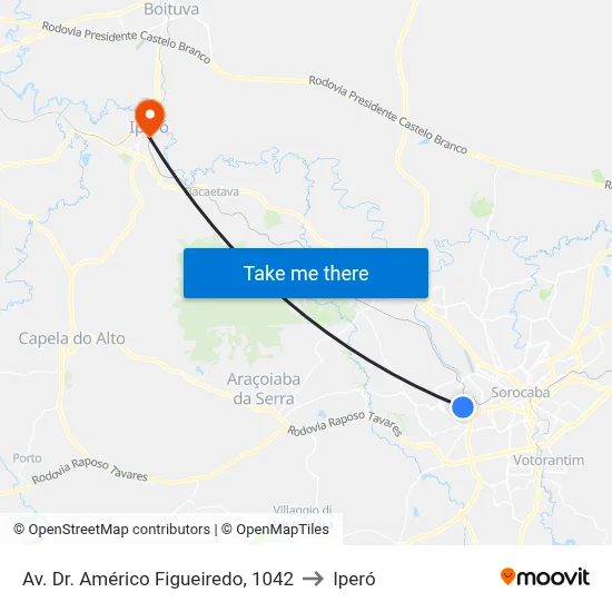 Av. Dr. Américo Figueiredo, 1042 to Iperó map
