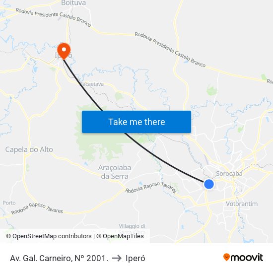 Av. Gal. Carneiro, Nº 2001. to Iperó map