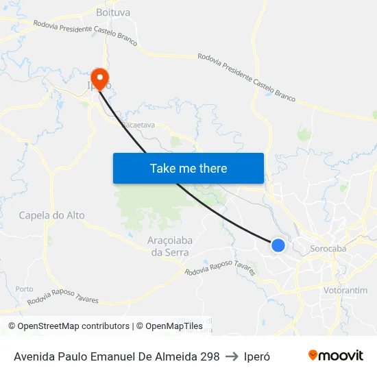 Avenida Paulo Emanuel De Almeida 298 to Iperó map