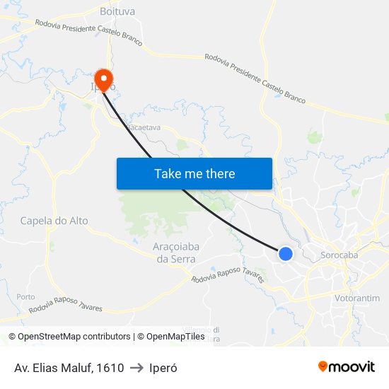 Av. Elias Maluf, 1610 to Iperó map