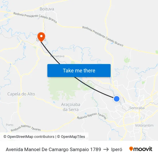 Avenida Manoel De Camargo Sampaio 1789 to Iperó map