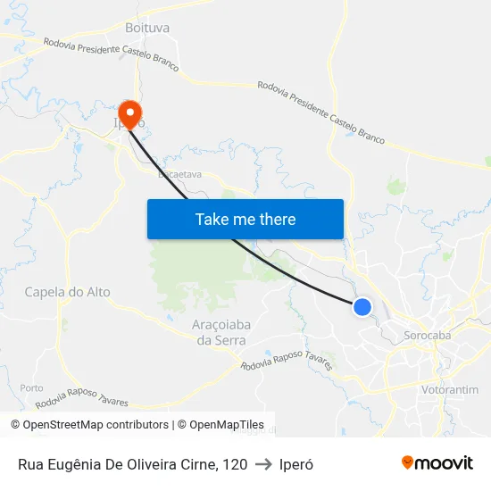 Rua Eugênia De Oliveira Cirne, 120 to Iperó map