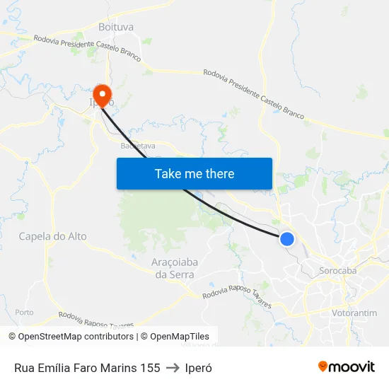 Rua Emília Faro Marins 155 to Iperó map