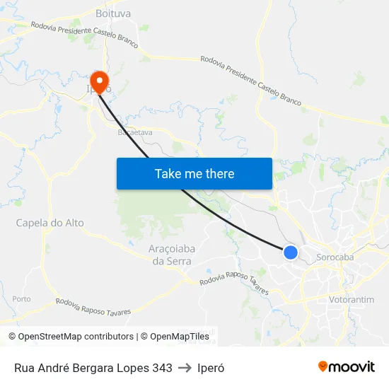 Rua André Bergara Lopes 343 to Iperó map