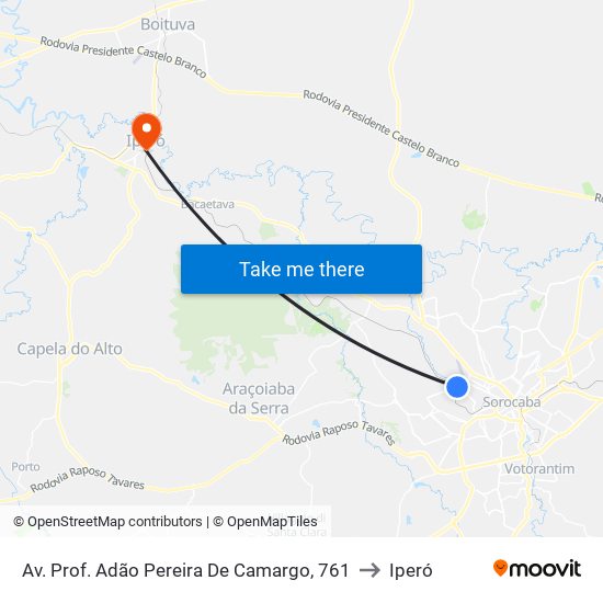 Av. Prof. Adão Pereira De Camargo, 761 to Iperó map