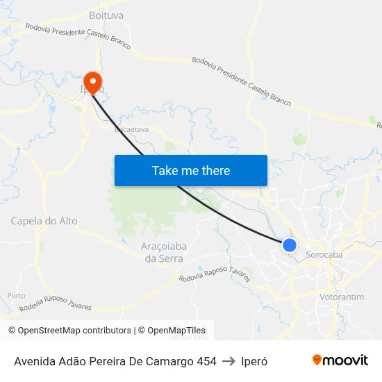Avenida Adão Pereira De Camargo 454 to Iperó map